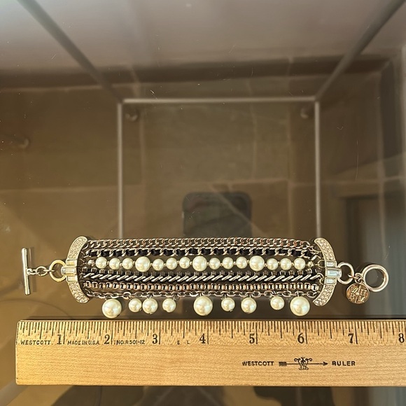 White House Black Market mixed media multi chain faux pearls toggle bracelet - Picture 8 of 9